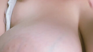 Chubby Wife in Her Cute Pajamas Masturbation. Riding Dildo